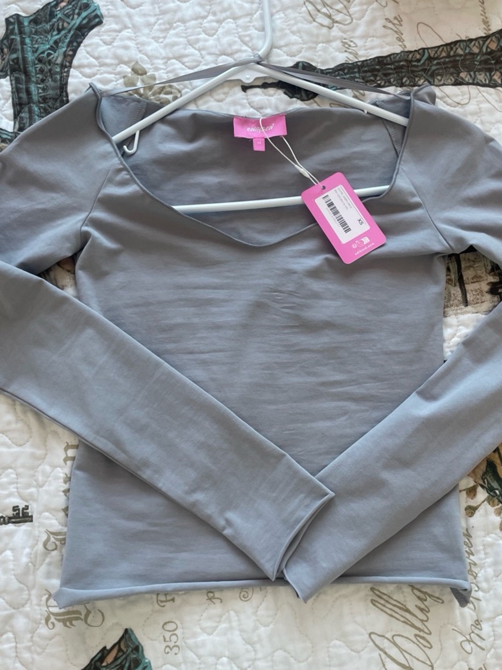 Edikted Women's Long Sleeve Scoop Neck Top - Light Gray